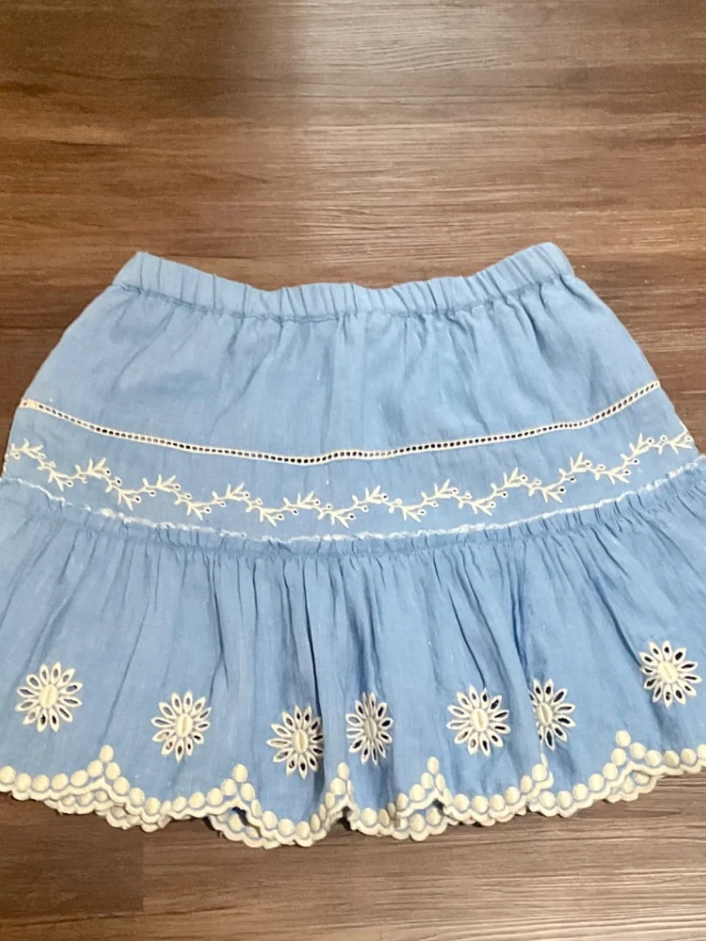LoveShackFancy Cava Mini Skirt SzXS Blue Eyelet Mini - Picture 6 of 6